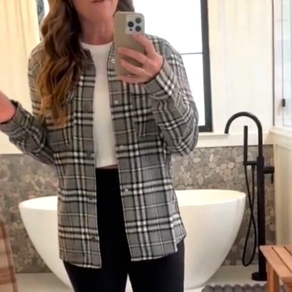 Zyia Gray Sierra Route Flannel shirt Size L wool blend button down plaid shacket - Picture 1 of 7